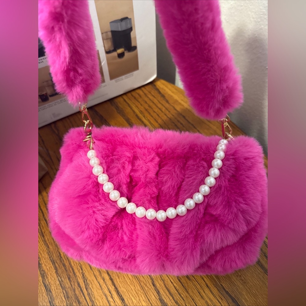 Faux Fur Pearl fuzzy pink festival baddie bag